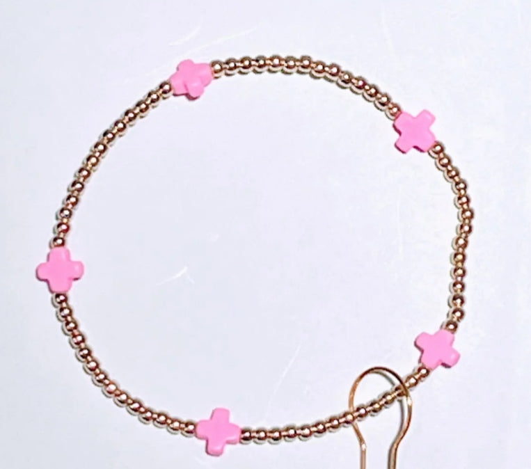 E NEWTON E GIRL SIGNATURE CROSS SMALL GOLD PATTERN 2MM BEAD BRACELET