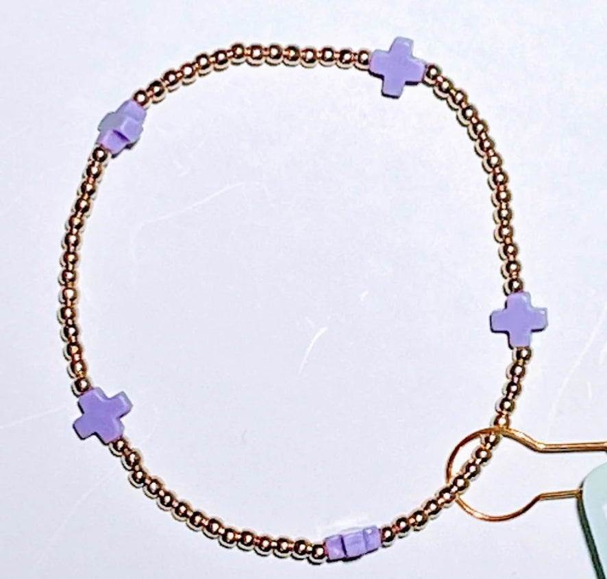 E NEWTON E GIRL SIGNATURE CROSS SMALL GOLD PATTERN 2MM BEAD BRACELET