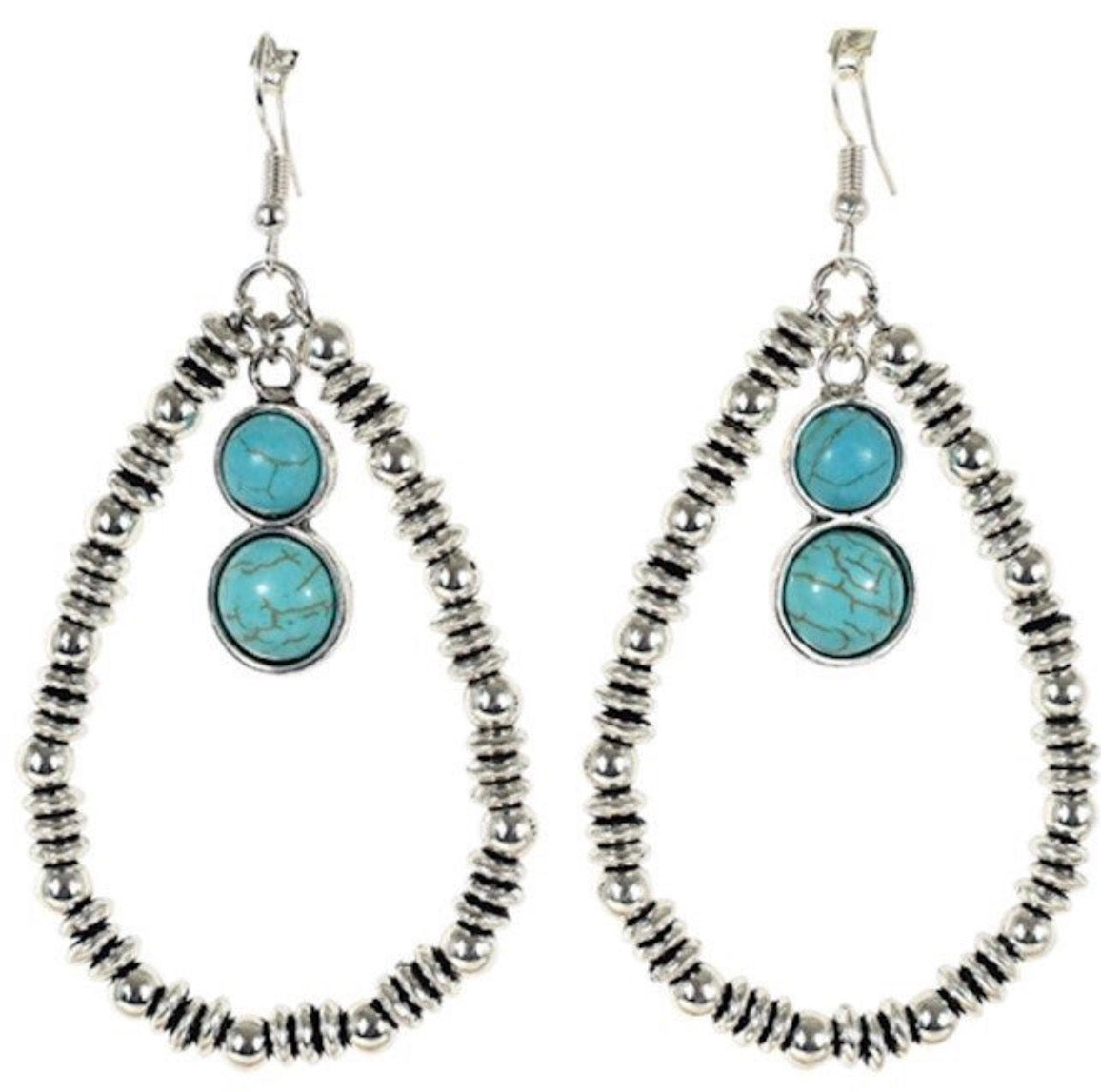 JUSTIN EARRINGS BEADED TEARDROP WITH TURQUOISE COLORED STONES
