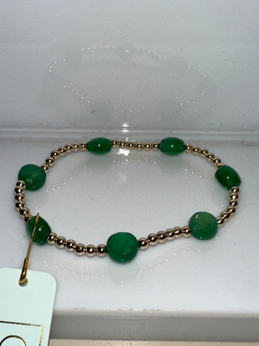 E NEWTON ADMIRE GOLD 3MM BEAD BRACELET-GREEN ONYX