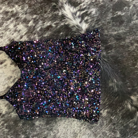 ROCK&ROLL DENIM SEQUIN VELVET TANK IN BLACK