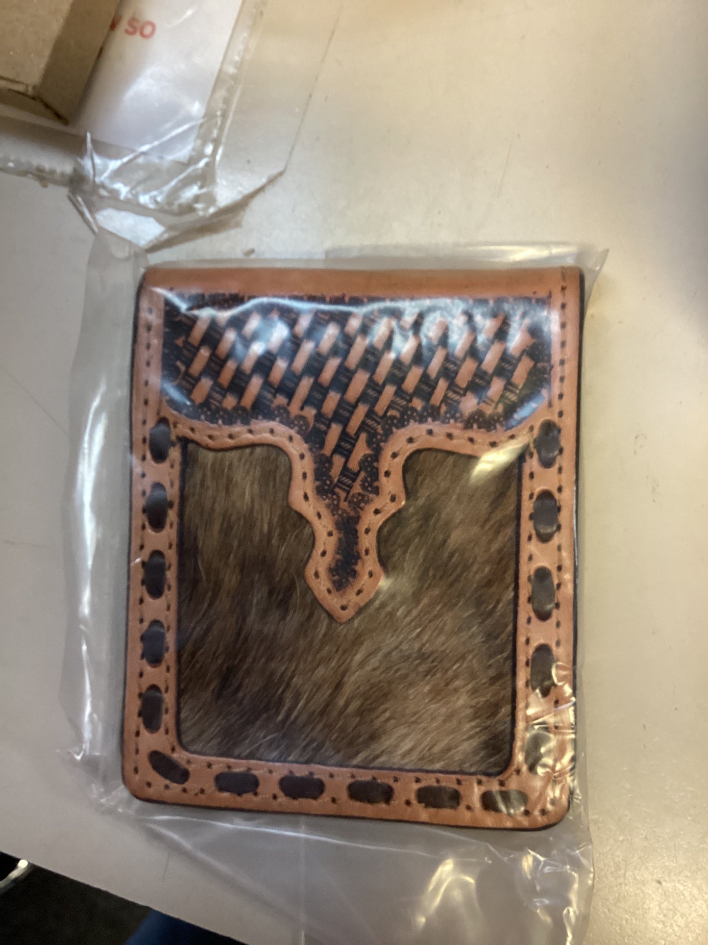 CHALLENGER HORSEWEAR MENS WESTERN COWHIDE BASKET WEAVE TOOLED LEATHER BI-FOLD WALLET 18RTW111B