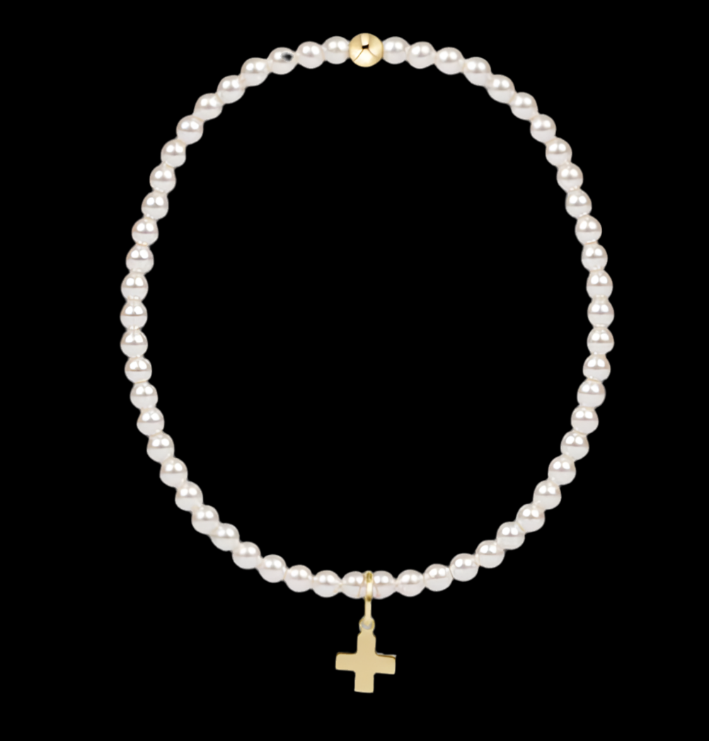 E NEWTON CLASSIC PEARL 3MM BEAD BRACELET SIGNATURE CROSS
