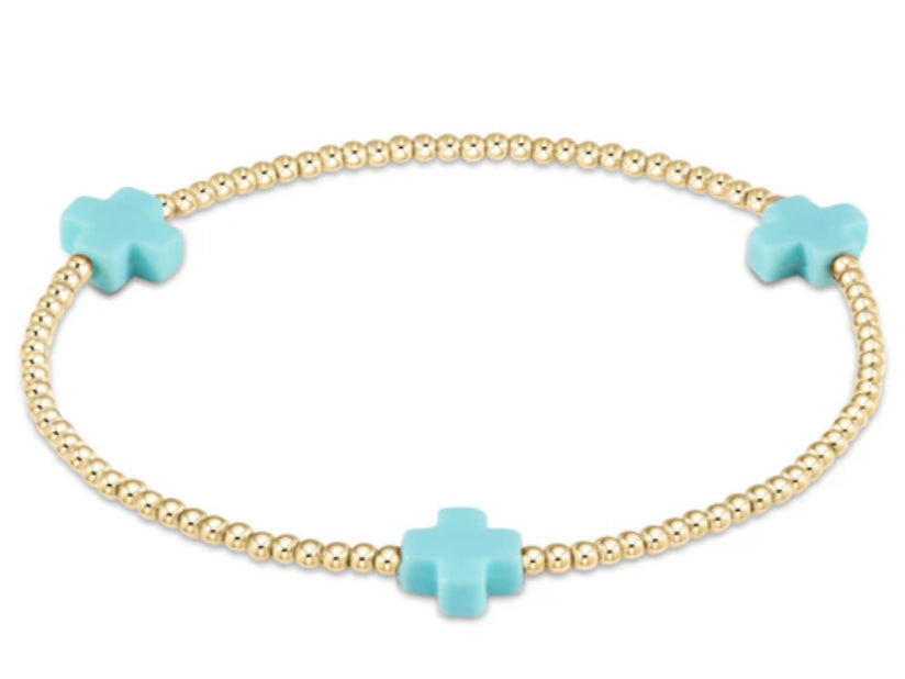 E NEWTON SIGNATURE CROSS GOLD PATTERN 2MM BEAD BRACELET IN VARIOUS COLORS