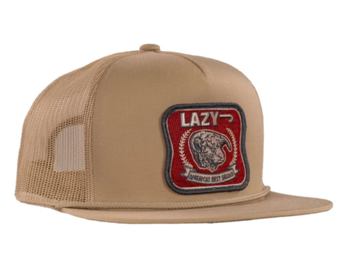 LAZY J RANCH TAN RED AMERICA’S BEST PATCH CLASSIC ROPE TRUCKER HAT