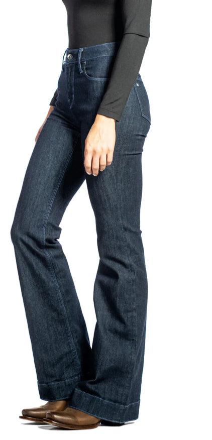 HAALA DENIM BELLA TROUSERS FLARE JEAN IN MIDNIGHT WITH DUSK BLUE STITCHING