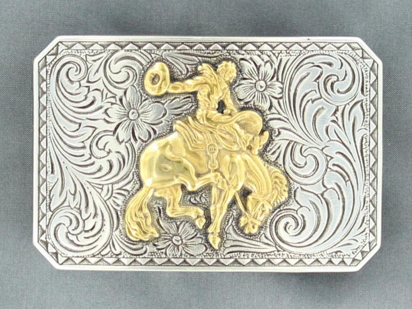 NOCONA BRONC RIDER GOLD AND SILVER BELT BUCKLE