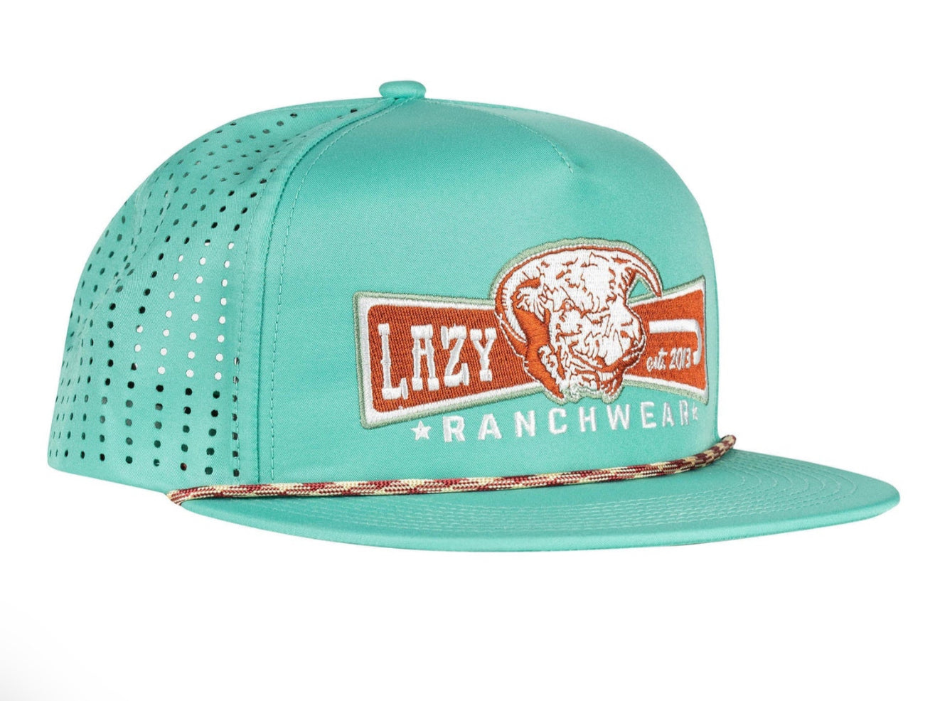 LAZY J RANCH TEAL DIAMOND BANNER PERFORMANCE ROPE TRUCKER HAT