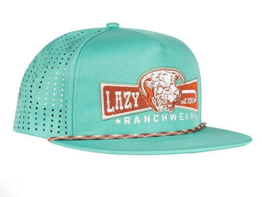 LAZY J RANCH TEAL DIAMOND BANNER PERFORMANCE ROPE TRUCKER HAT