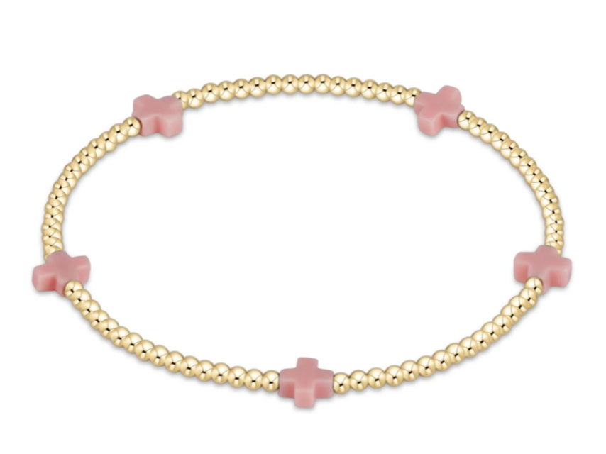 E NEWTON SIGNATURE CROSS SMALL GOLD PATTERN 2MM BEAD BRACELET