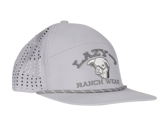 LAZY J RANCH LIGHT GREY SHOW TIME EMBROIDERED PERFORMANCE ROPE TRUCKER HAT