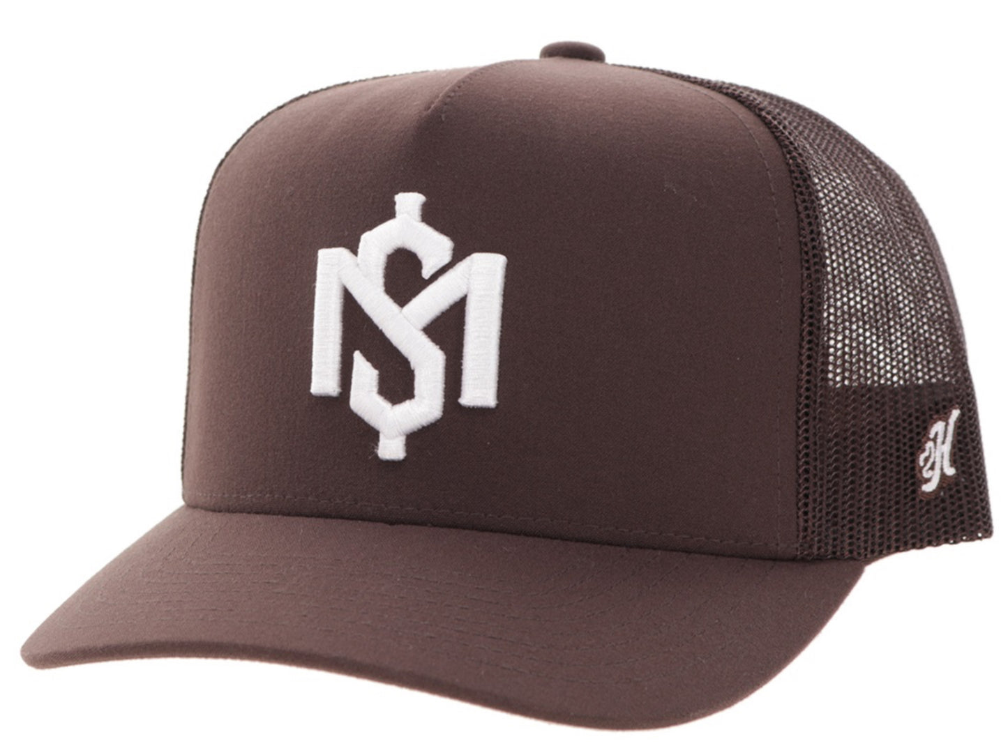 HOOEY SHAD MAYFIELD BROWN 5 PANEL TRUCKER WITH WHITE LOGO