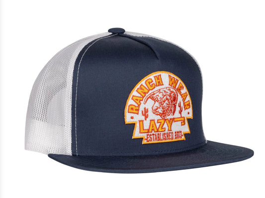LAZY J RANCH NAVY & WHITE RUSTY ARROWHEAD CLASSIC FIVE PANEL TRUCKER HAT