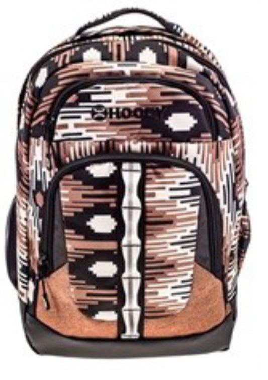 HOOEY OX BACKPACK-TAUPE/BLACK WITH AZTEC PATTERN ACCENTS