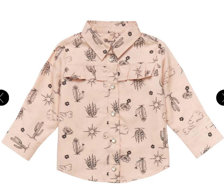 WRANGLER BABY GIRL PINK CACTI LONG SLEEVE SNAP