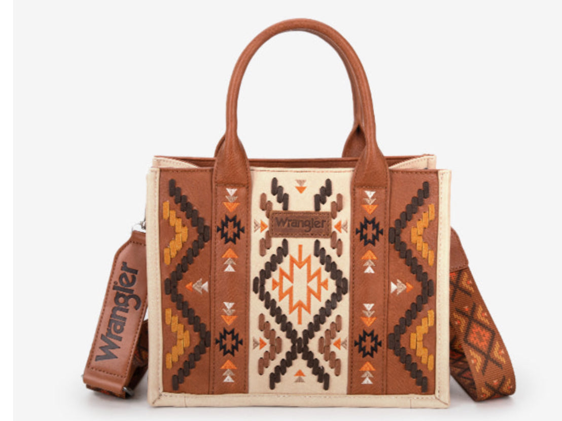 WRANGLER AZTEC EMBROIDERED TOTE/CROSSBODY PURSE