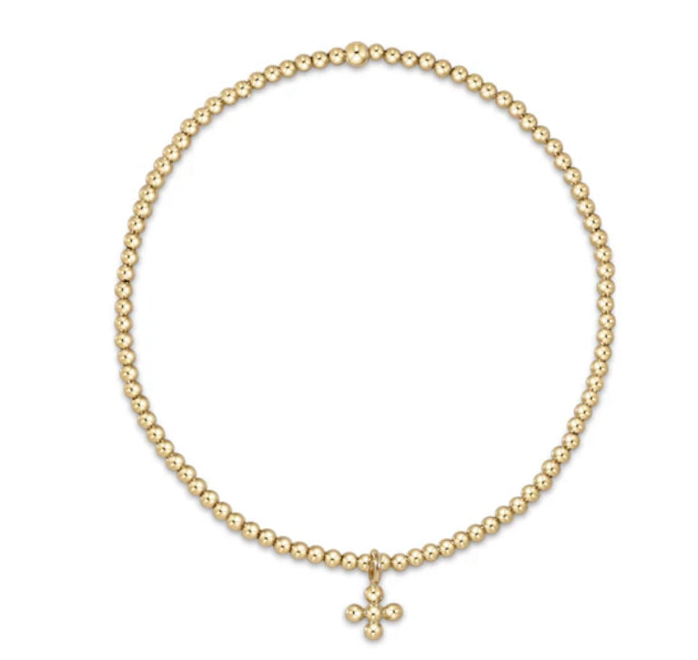 E NEWTON CLASSIC GOLD 2 MM BEAD BRACELET-CLASSIC BEADED SIGNATURE CROSS SMALL GOLD CHARM