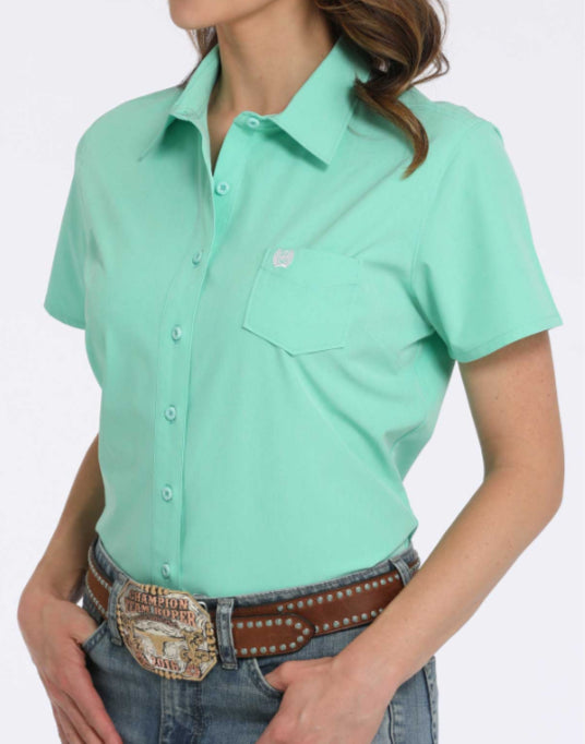 CINCH WOMENS SHORT SLEEVE ARENAFLEX BUTTON UP IN GREEN
