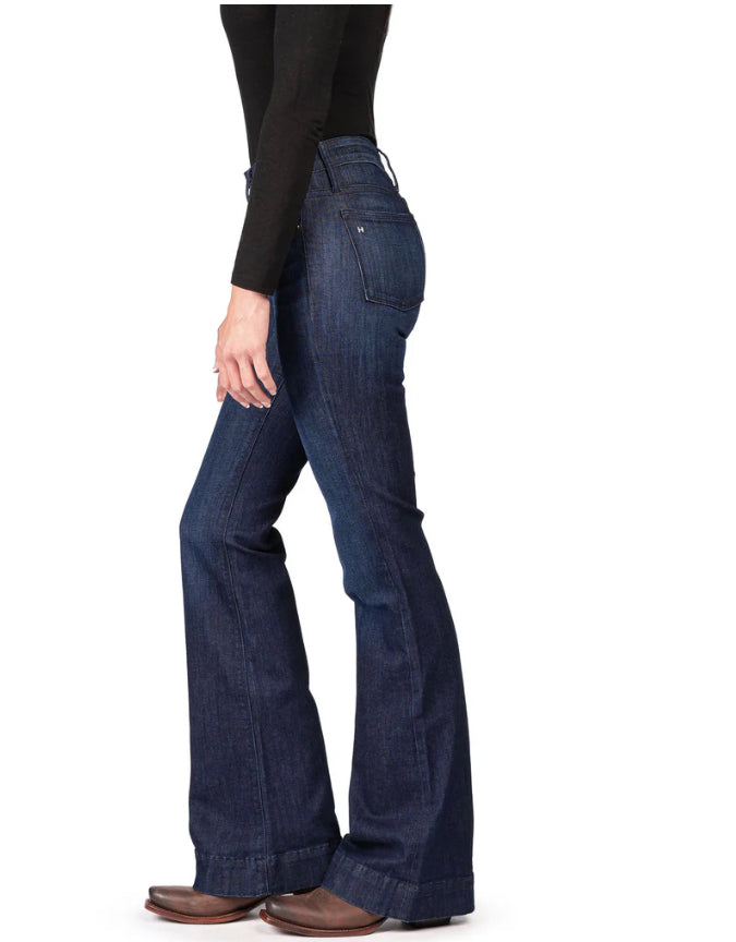 HAALA DENIM BELLA TROUSER FLARE JEAN IN DEEP OCEAN WITH NAVY STITCHING
