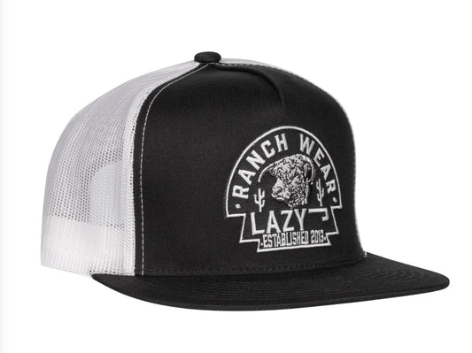 LAZY J RANCH BLACK & WHITE BLACK ARROWHEAD CLASSIC FIVE PANEL TRUCKER HAT