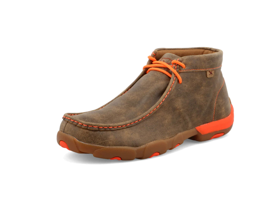 TWISTED X MENS CHUKKA DRIVING MOC IN BOMBER/NEON ORANGE