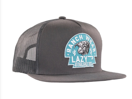 LAZY J RANCH GREY TURQUOISE ARROWHEAD CLASSIC FIVE PANEL TRUCKER HAT