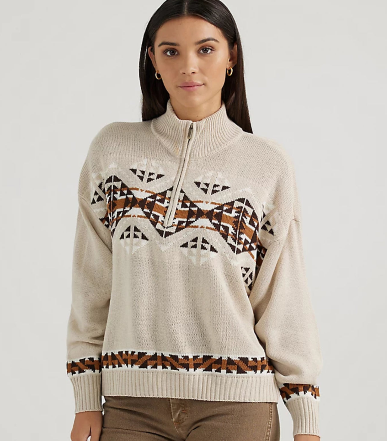 WRANGLER WOMENS LONG SLEEVE AZTEC GRAY WESTERN SWEATER