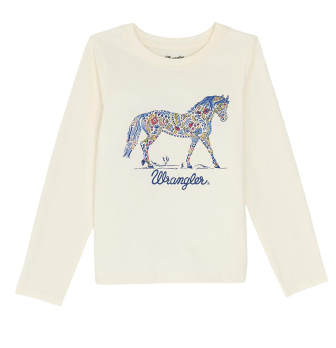 WRANGLER GIRLS LONG SLEEVE WHITE HORSE LOGO TEE