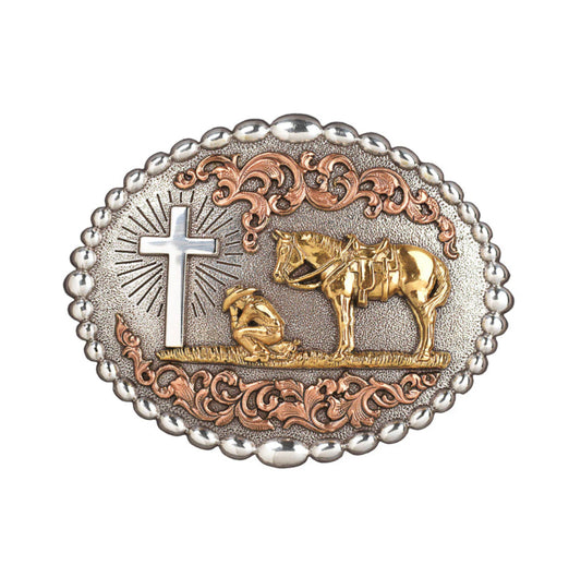 NOCONA OVAL BEADED EDGE PRAYING COWBOY BELT BUCKLE