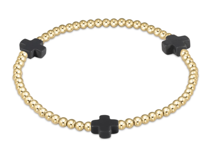 E NEWTON SIGNATURE CROSS GOLD PATTERN 3 MM BEAD BRACELET