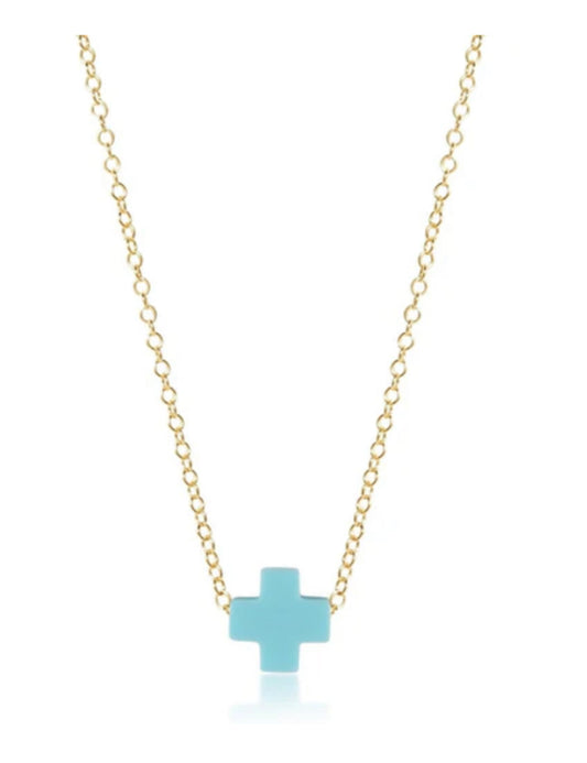 E NEWTON 16” NECKLACE GOLD SIGNATURE CROSS TURQUOISE