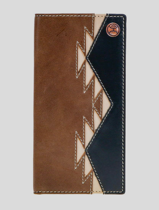HOOEY “TONKAWA” IVORY AZTEC INLAY RODEO WALLET, BLACK ACCENT OVERLAY AND HOOEY LOGO RIVOT