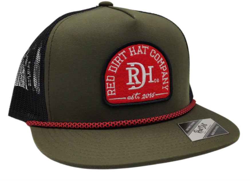 RED DIRT HAT CO RUGER-OLIVE/OLIVE/BLACK 5 PANEL HAT
