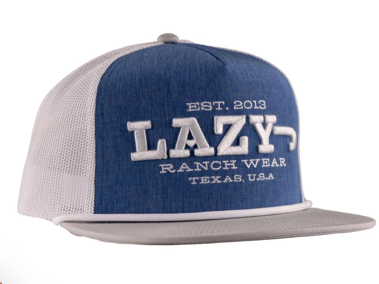 LAZY J RANCH BLUE & WHITE DIME BOX CLASSIC ROPE TRUCKER HAT