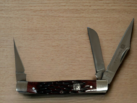 TWISTED X THREE BLADE FOLDING KNIFE WITH DARK BROWN NATURAL BONE HANDLE