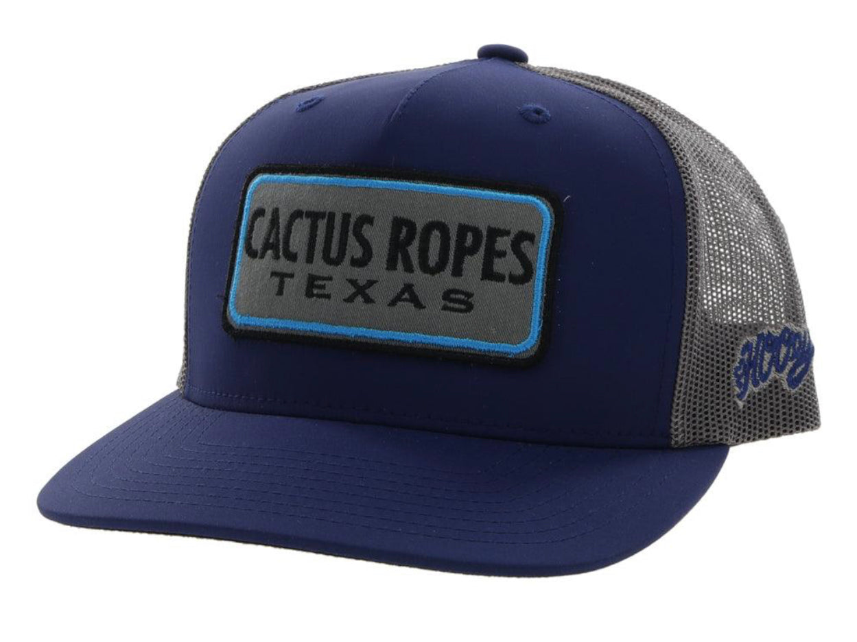 HOOEY CACTUS ROPES CR82 NAVY/GREY 6 PANEL TRUCKER WITH BLUE/GREY RECTANGLE PATCH