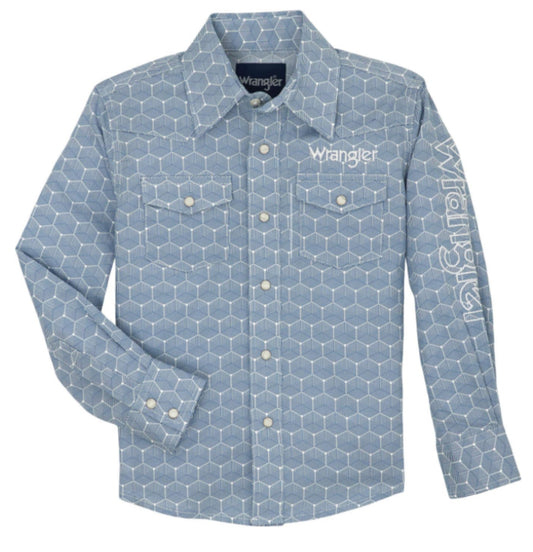 WRANGLER BOYS LOGO LONG SLEEVE BUTTON UP