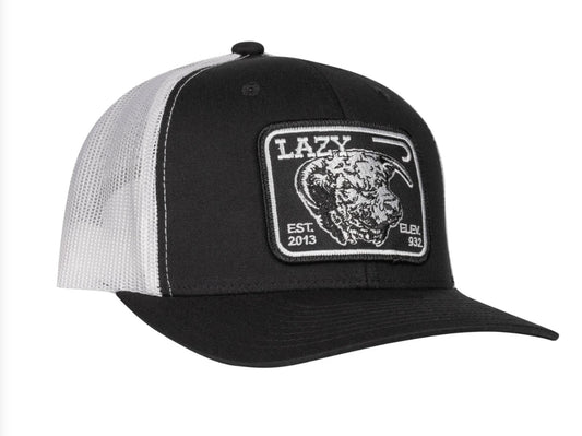 LAZY J RANCH BLACK & WHITE BLACK ELEVATION MID PROFILE TRUCKER HAT