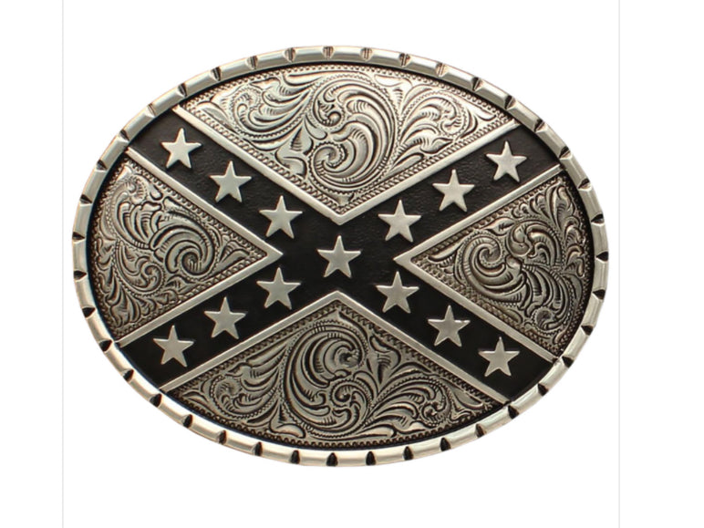 NOCONA OVAL CUT EDGE BLACK PAINTED REBEL FLAG BELT BUCKLE