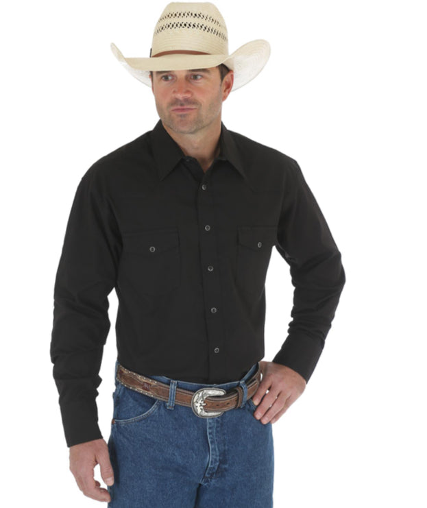 WRANGLER MENS SPORT WESTERN SNAP BLACK SHIRT