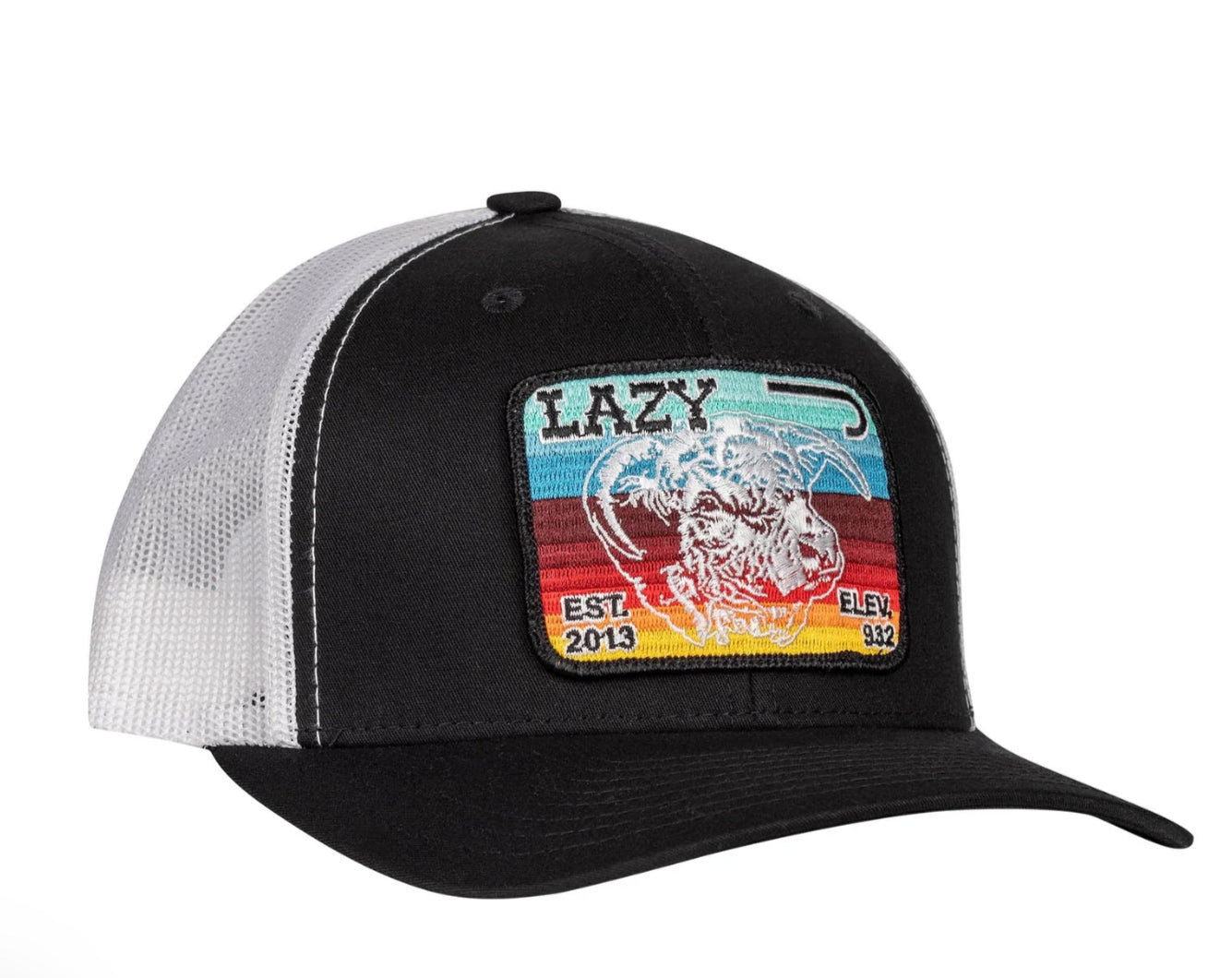 LAZY J RANCH BLACK & WHITE SERAPE ELEVATION MID PROFILE TRUCKER HAT