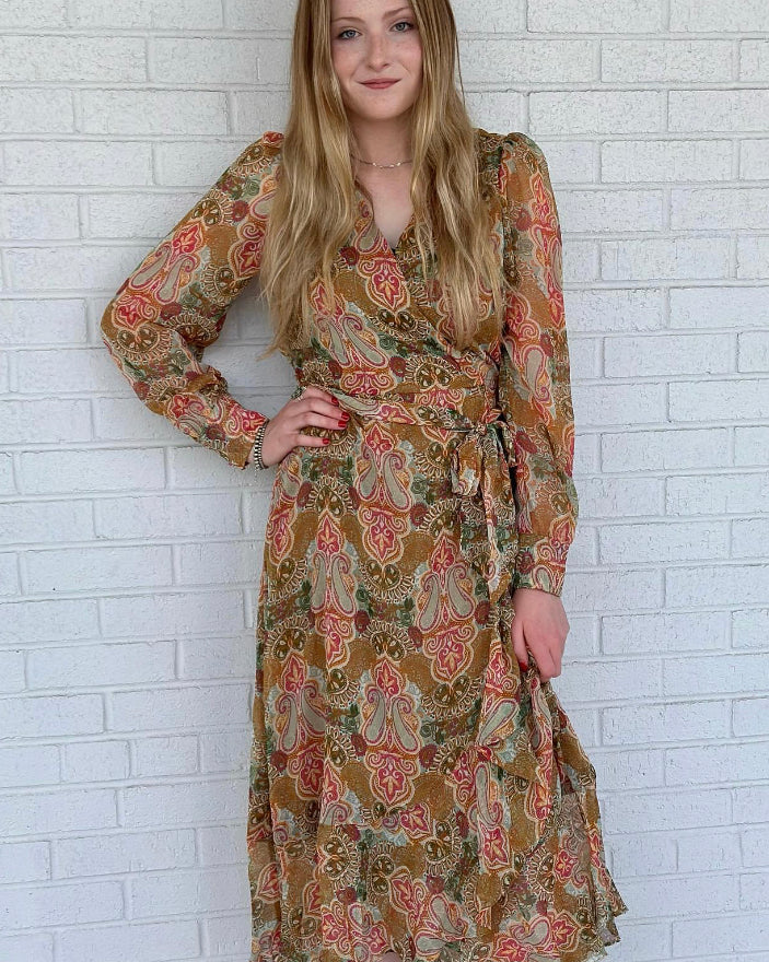 JUSTIN LADIES WRAP DRESS MULTI PAISLEY
