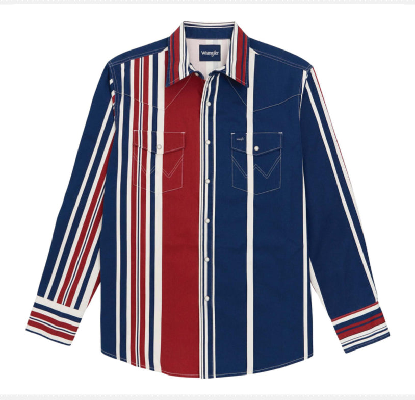 WRANGLER MENS VINTAGE INSPIRED LONG SLEEVE BRUSHPOPPER SHIRT