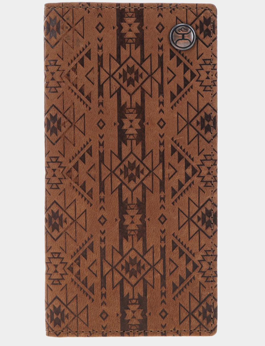 HOOEY “MONTEREY” BROWN EMBOSSED RODEO WALLET WITH HOOEY LOGO RIVET