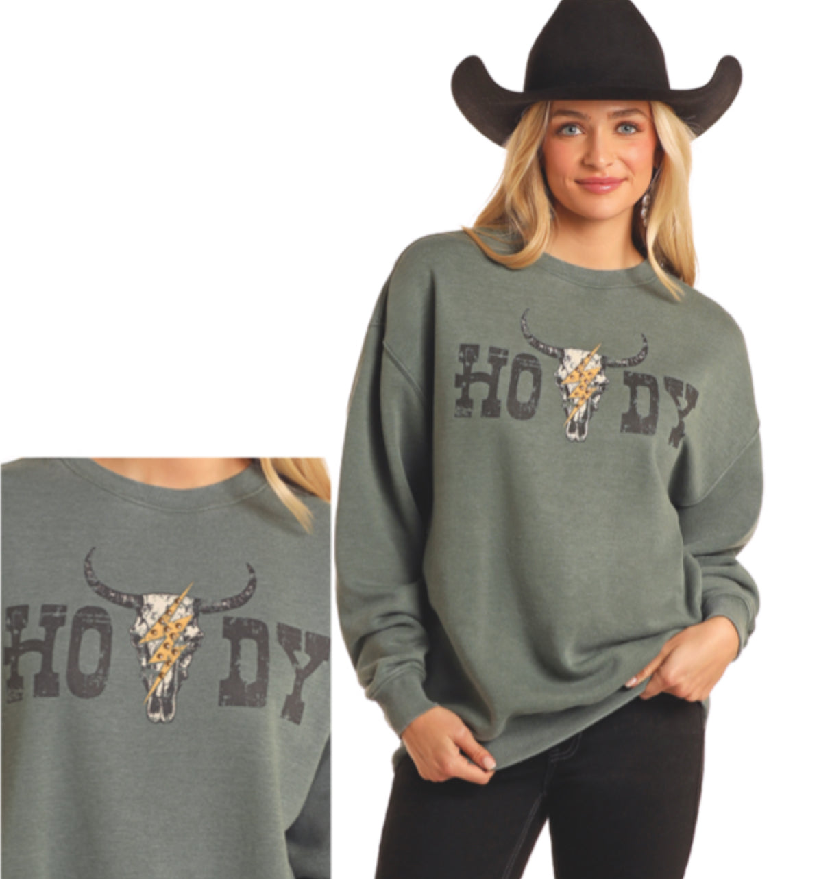 ROCK & ROLL DENIM OVERSIZED PULLOVER WITH STUDS