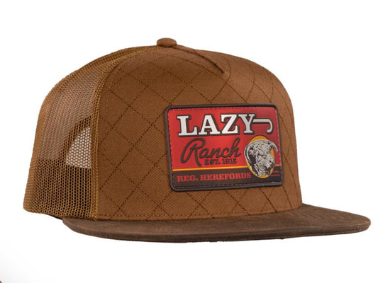 LAZY J RANCH BROWN & DARK BROWN QUILTED HARD DAY CLASSIC FIVE PANEL TRUCKER HAT