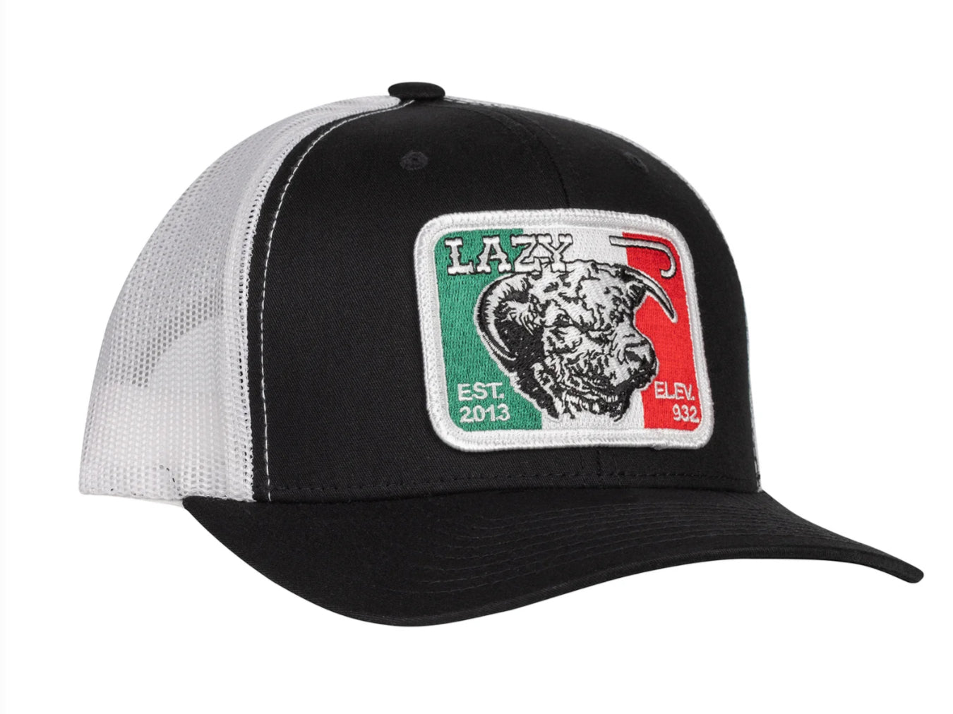 LAZY J RANCH BLACK & WHITE MEXICO ELEVATION MID PROFILE TRUCKER HAT