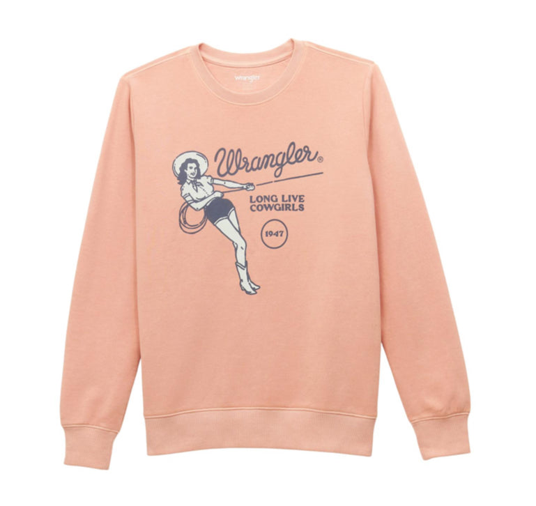 WRANGLER WOMENS LONG LIVE COWGIRLS RETRO CREW SWEATSHIRT