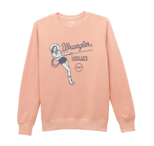 WRANGLER WOMENS LONG LIVE COWGIRLS RETRO CREW SWEATSHIRT