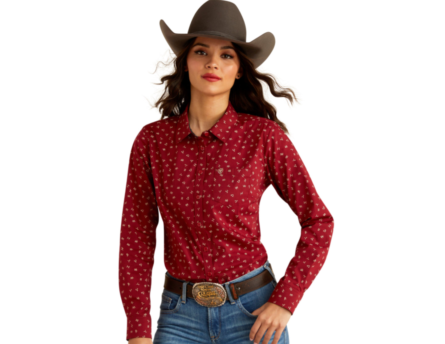 ARIAT WOMENS KIRBY LONG SLEEVE SHIRT CATTLE BRANDS